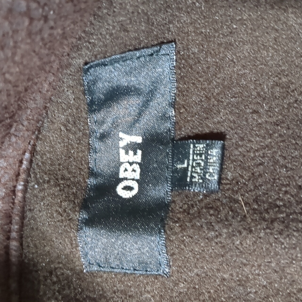 Obey faux suede chocolate brown Women’s coat with hidden hoodie Size L - Picture 9 of 10
